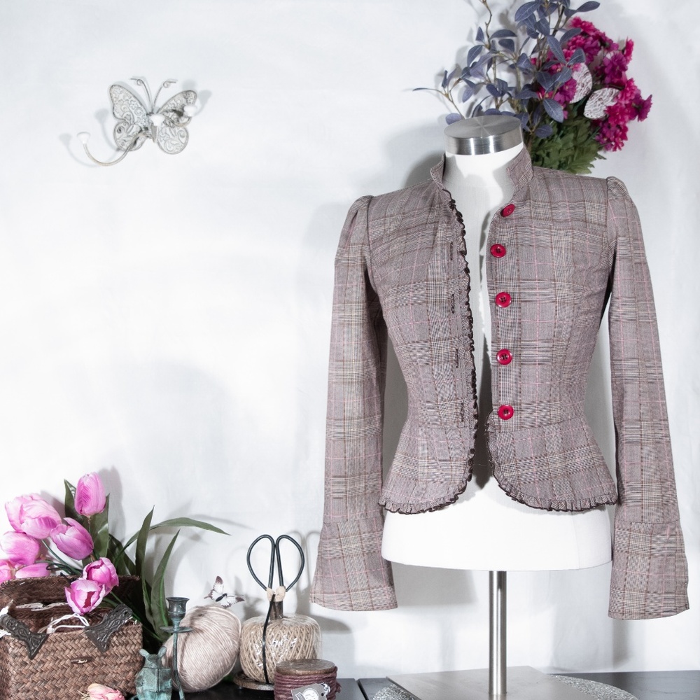 Kohl's My Michelle Clinch Waist Plaid Blazer Coat